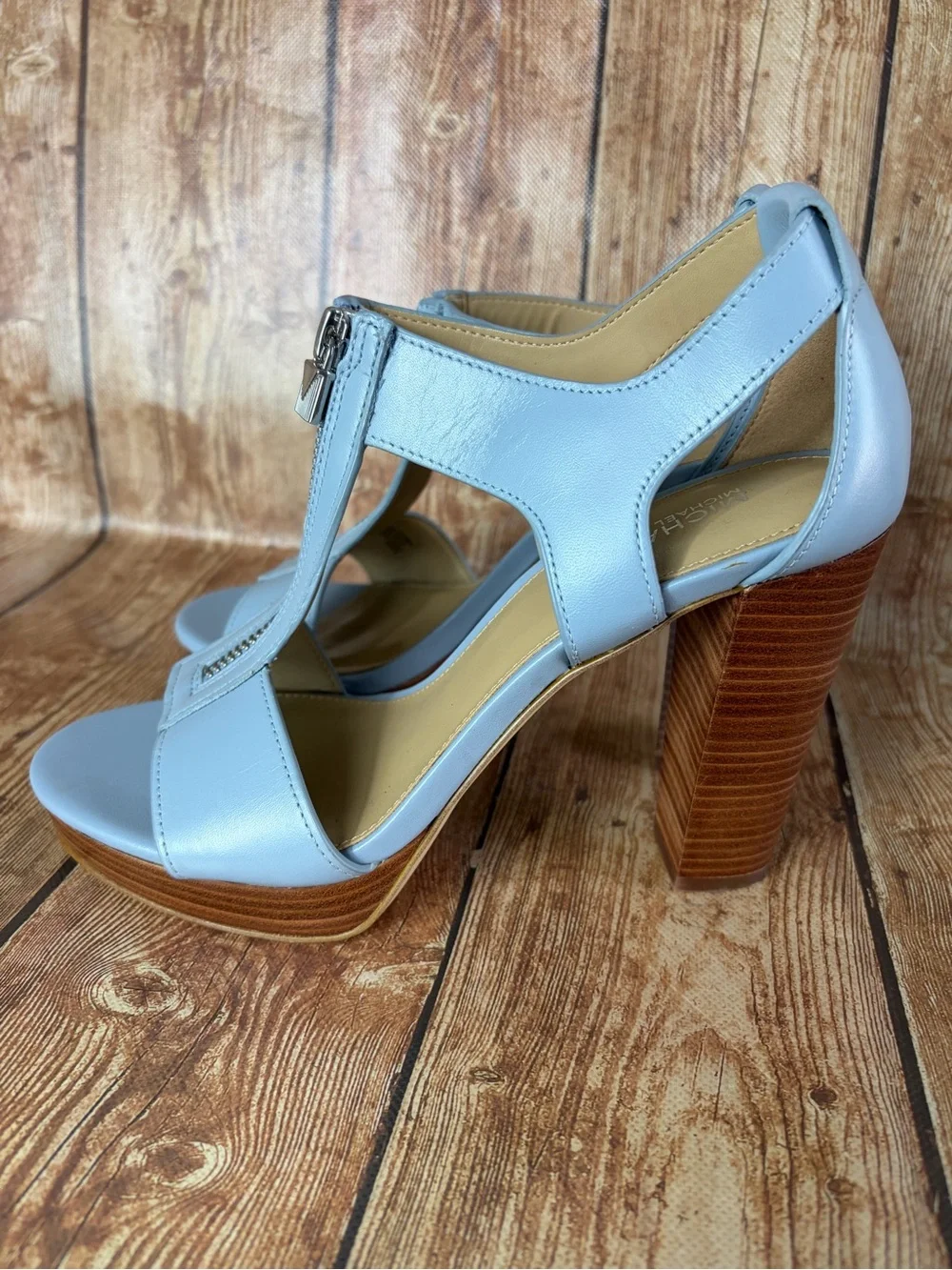 Michael Kors light blue block heel sandals size 6